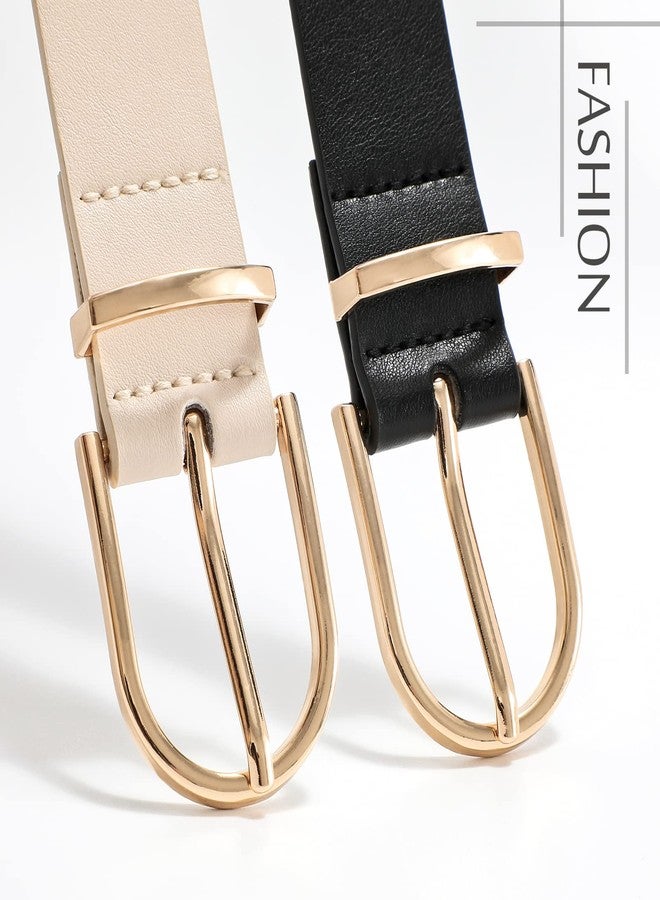 VONMELLI 2 Pack Women's Belts for Jeans Pants Fashion Gold Buckle Ladies Dress Belt Black Beige S - Image 5